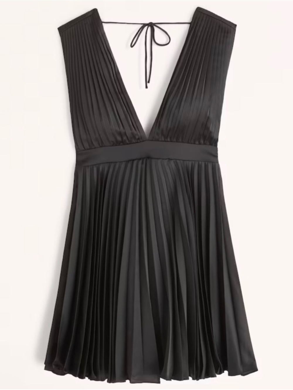 Abercrombie & Fitch Black Plunge Pleated V-Neck Tie-Back Mini Dress